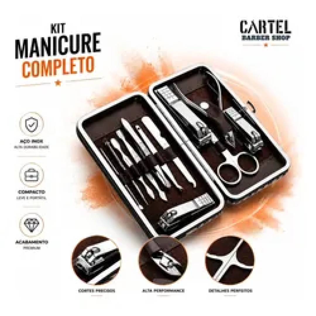 Kit com 12 Peças Manicure Profissional com Estojo
