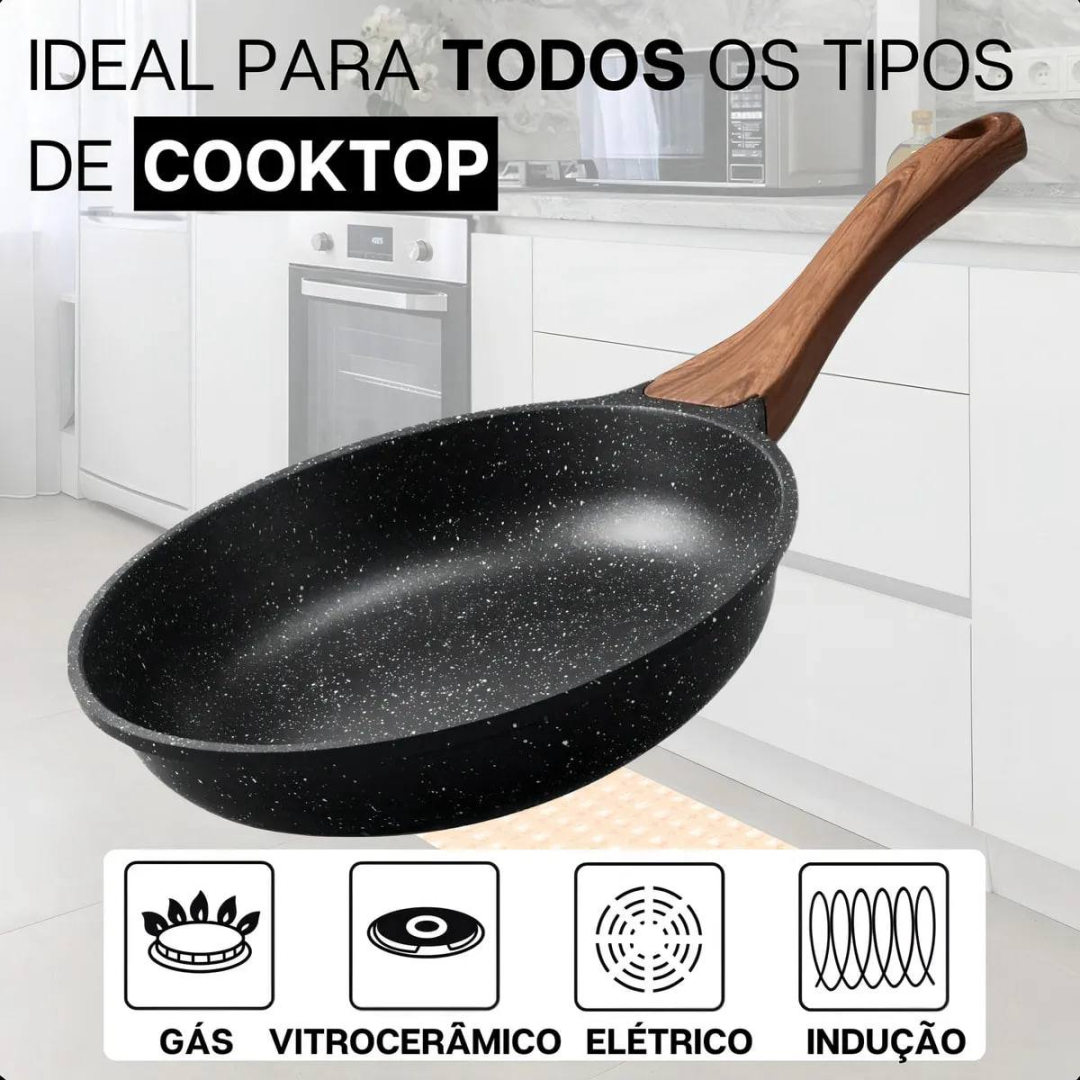 Frigideira Cerâmica Antiaderente Grande 24cm Para Fogão A Gás Indução Cooktop Panela Frita Sem Óleo Não Gruda Profissional Moderna Mix