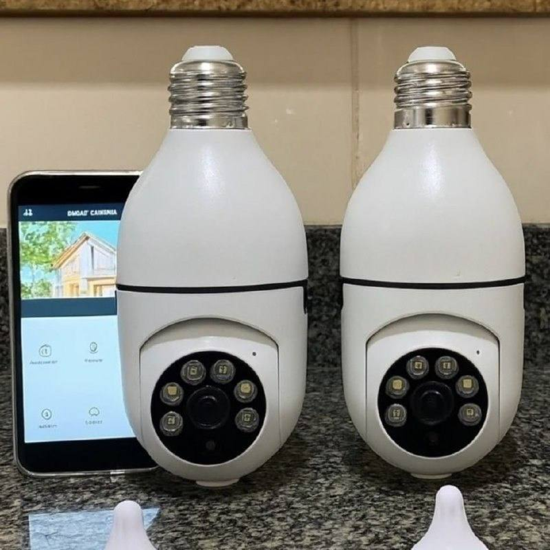 Kit 2 Câmeras Segurança 360º Jortan Wifi IP HD Visão Noturna Lâmpada