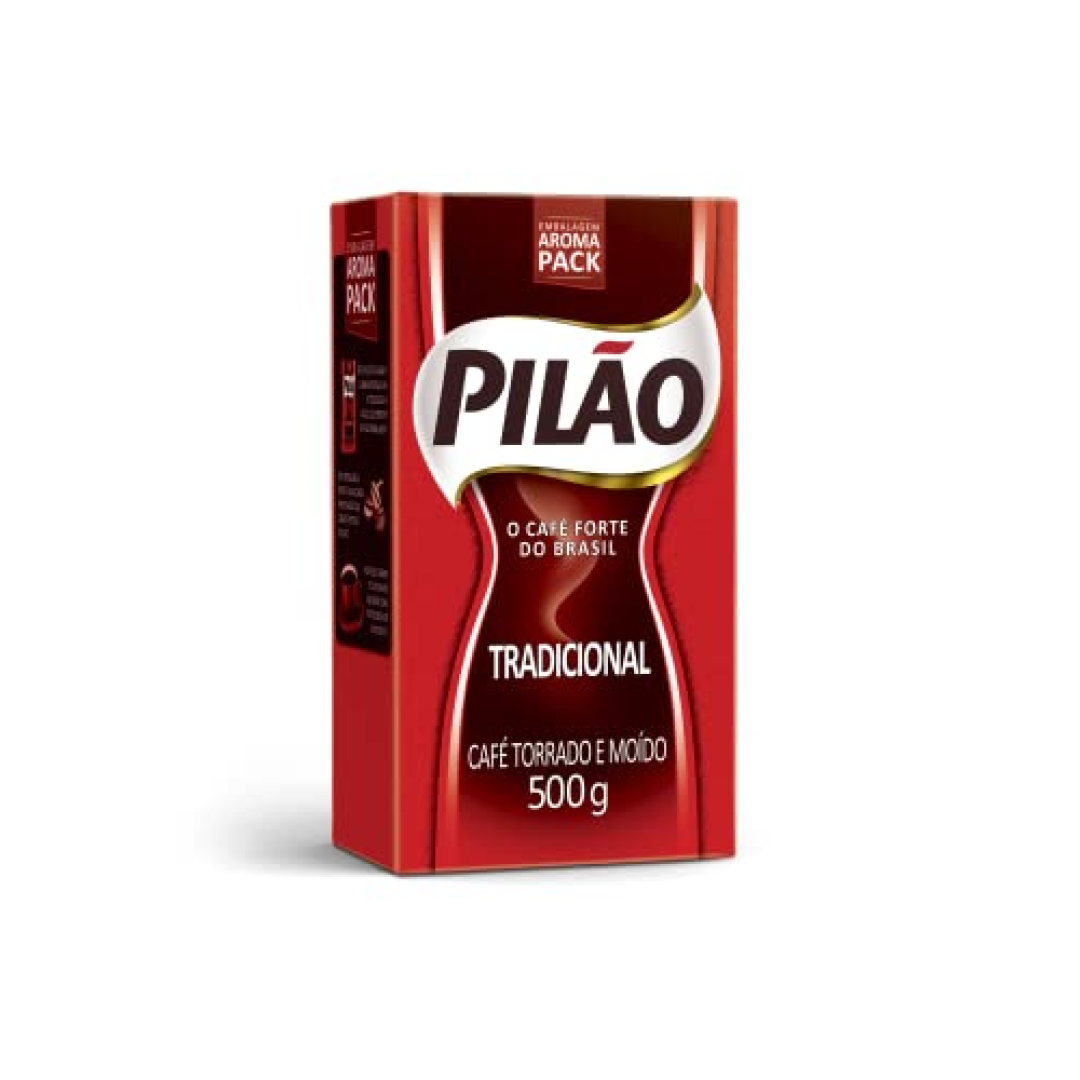 Café Pilão Torrado e Moído Tradicional, Sabor Intenso, Embalagem a Vácuo com 500g