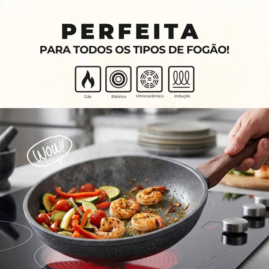 Panela Frigideira Antiaderente Cerâmica Dinda Home Indução Gás Elétrico Linha Premium Cinza