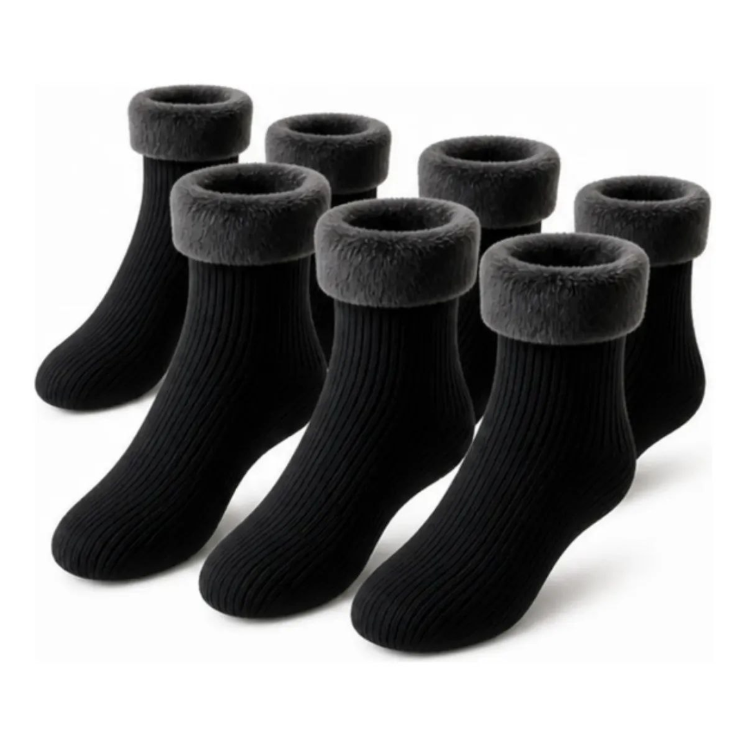 Kit 6 Pares Meia Térmica Grossa Quente Inverno Frio Forrada Preto Kit 3 Pares 34-44