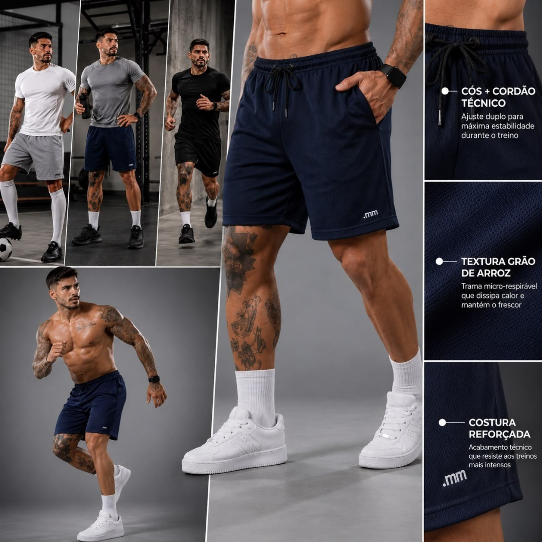 Kit com 3 Short Futebol Bermuda Academia