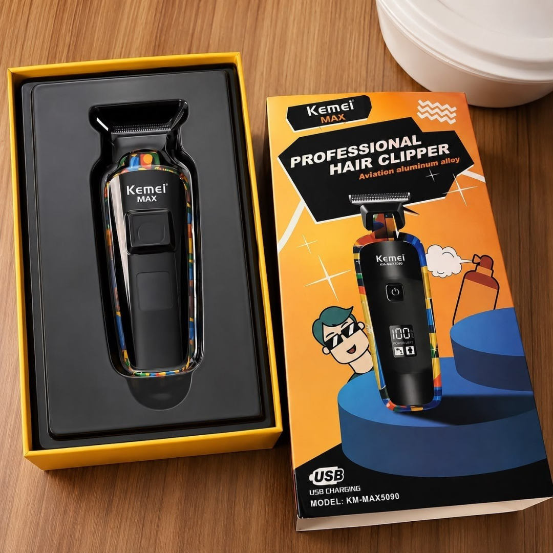 Máquina de Acabamento Kemei KM-5090 com Tela Digital + 6 Pentes