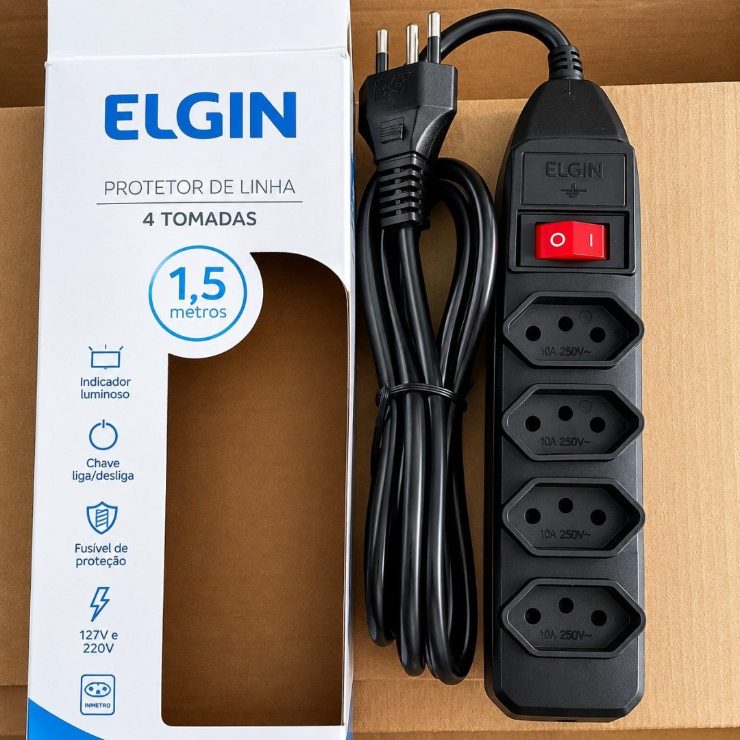 Filtro de Linha 4 Tomadas Elgin Bivolt