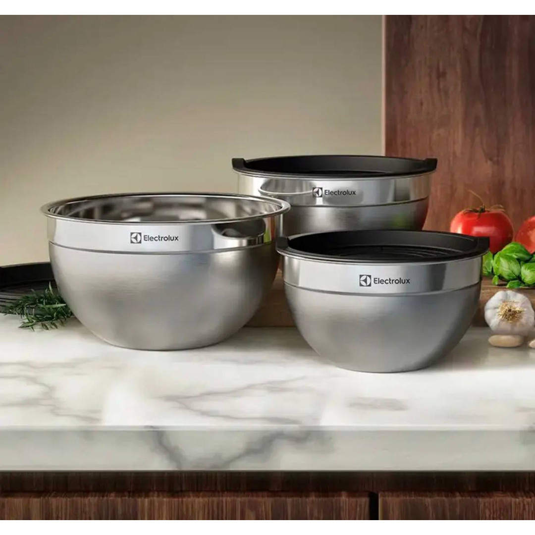 Conjunto De Bowls Inox 3 Pcs Com Tampa Electrolux