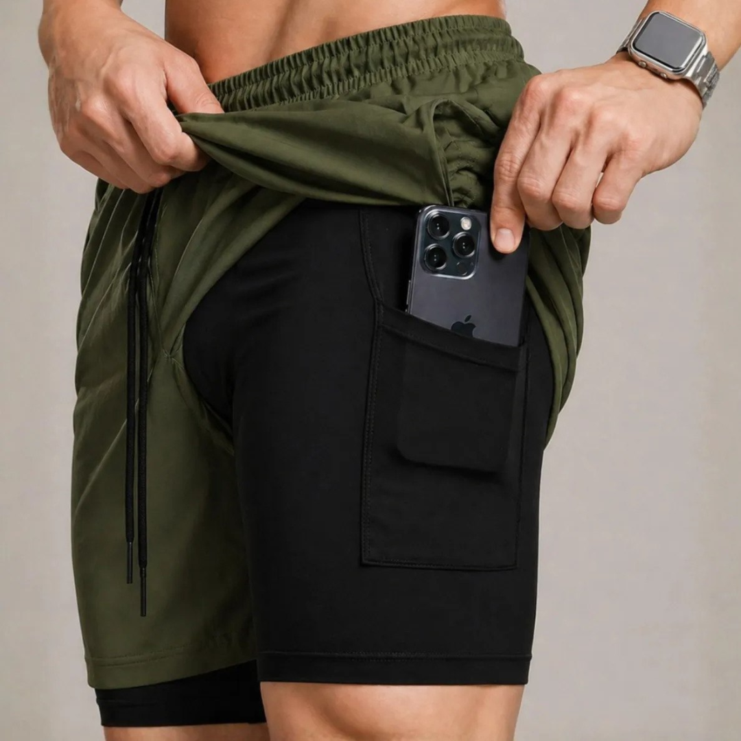 Bermuda Compressão Duplo Masculina 2 Em 1 Short Academia Verde Liso Gg