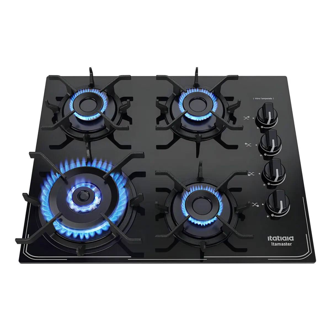 Cooktop Fogão Itatiaia Itamaster 4 Bocas Queimadores A Gás Com Mesa De Vidro E Trempes - Cor Preto 127/220v