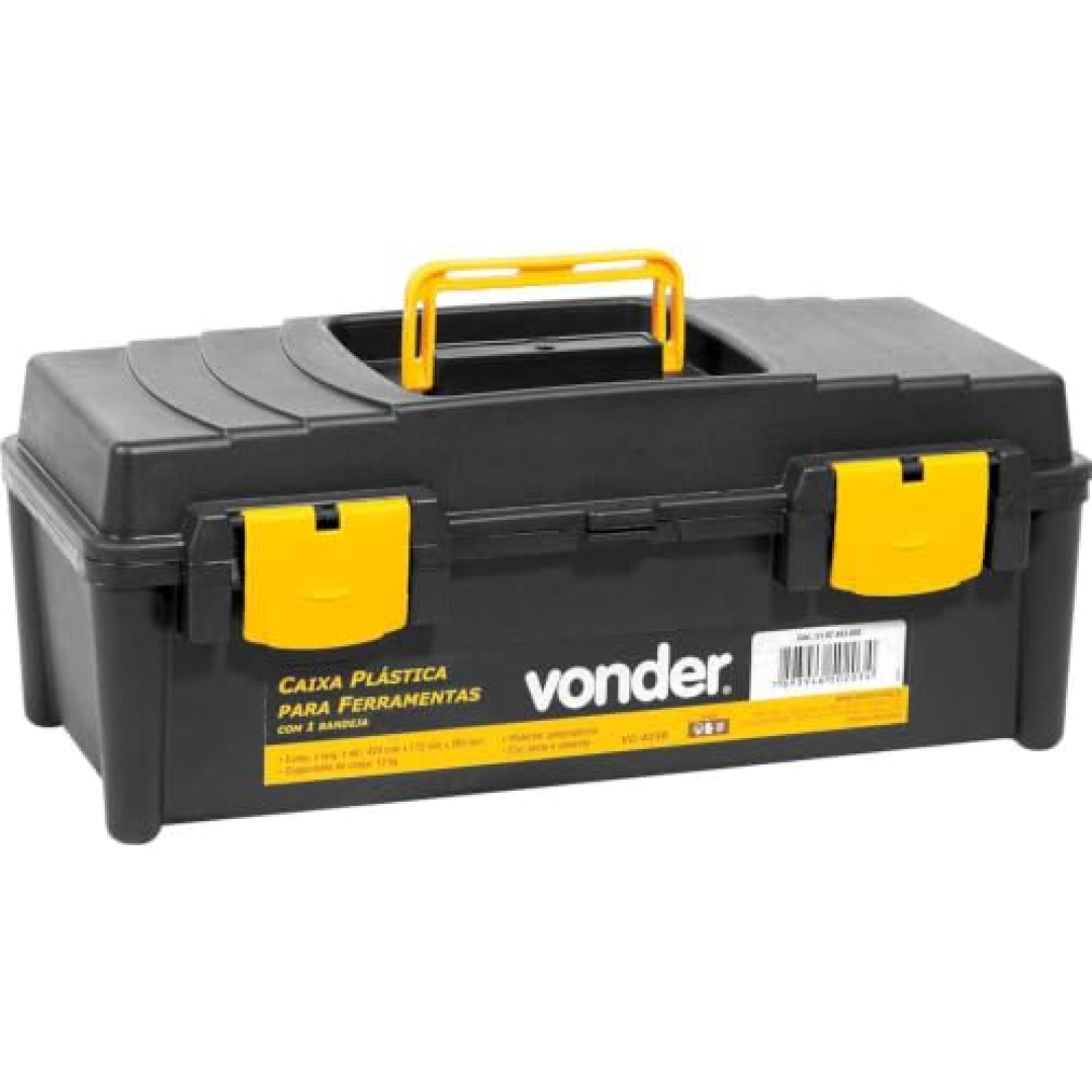 Vonder, Caixa Plástica Para Ferramentas, Preta E Amarela, Com 1 Bandeja, Vd 4038