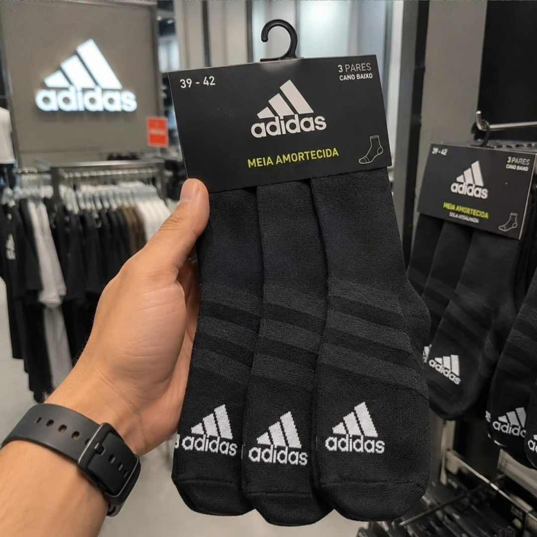 Meias 3 Pares Adidas Amortecidas Cano Baixo