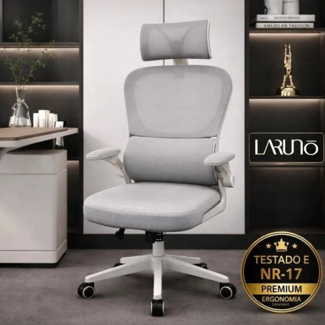 Cadeira de Escritório Ergonômica Giratória Presidente com Apoio Lombar e Braços Ajustáveis Laruno