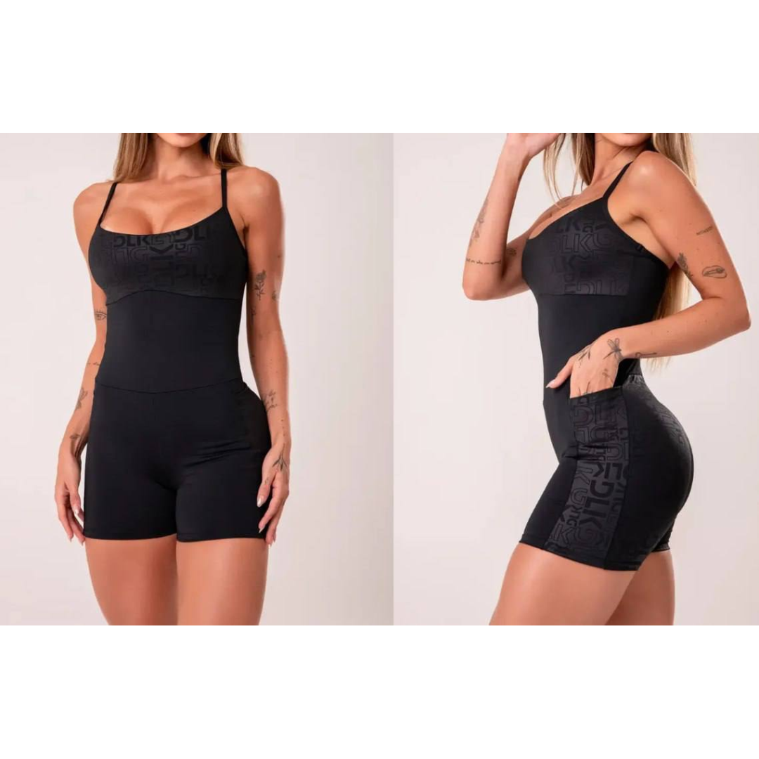 Macaquinho Fitness Feminino Com Bojo E Bolsos Reflections