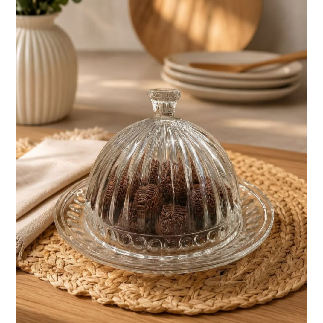 Prato para Doces com Tampa Empire 14,5cm Cristal Lyor Bolos Sobremesas Mesa Posta Organização Decoração Casa Compacto