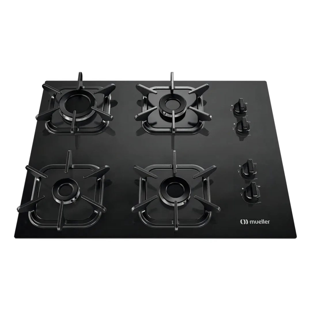 Cooktop Mueller MCG4BK 4 bocas com queimador grades de ferro fundido preto