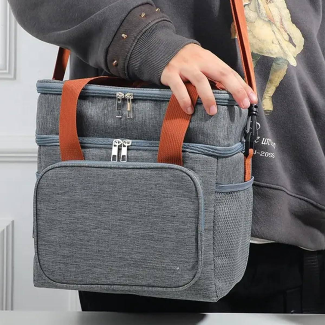 Bolsa Térmica Marmita Lancheira Alça Transversal Ajustável Removível 2 Compartimentos Organiza Conserva Seus Alimentos Quente ou Frio Cor Preto Tche A...