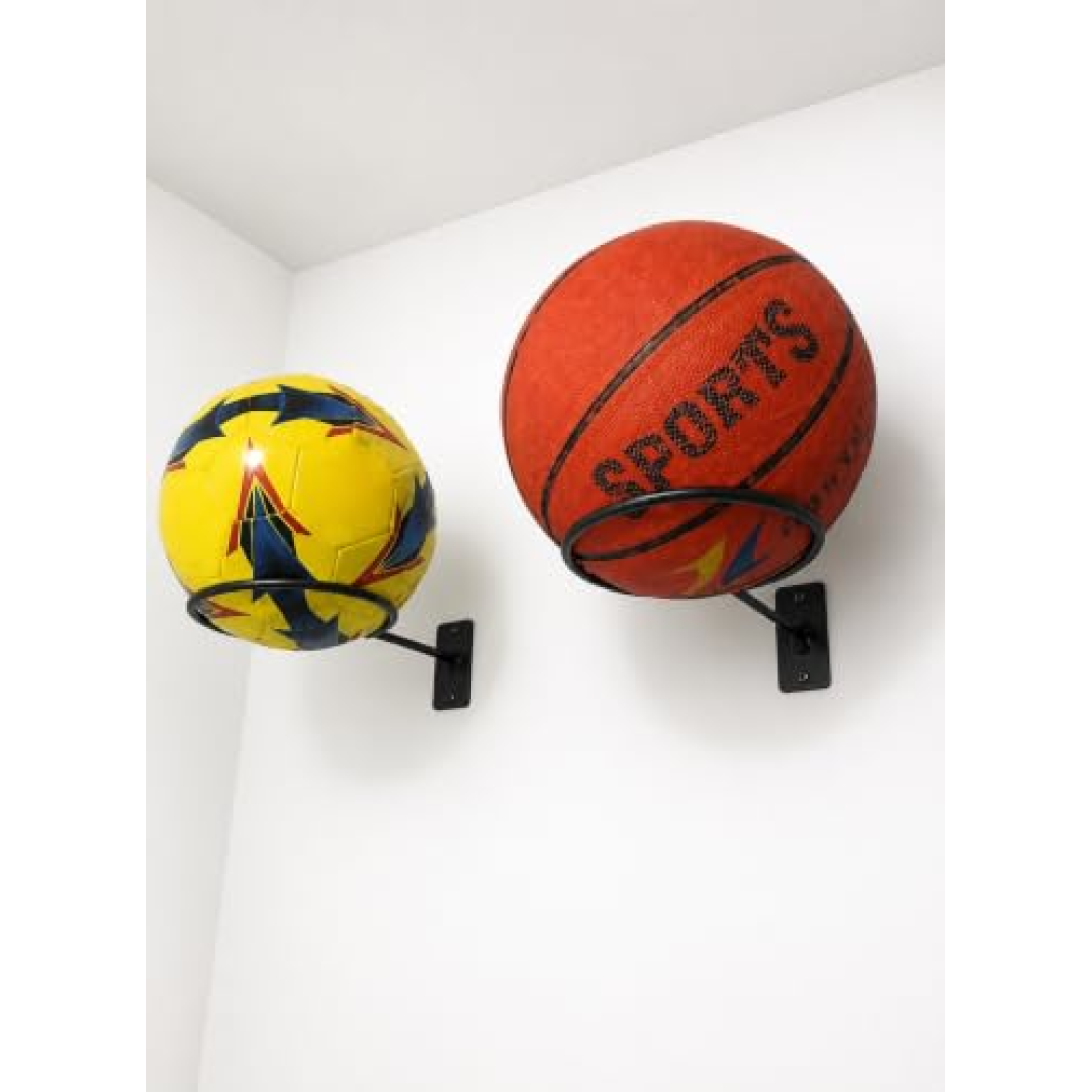 Kit 02 Suportes para Bola Futebol Basquete Vôlei Aço Preto 16x16cm Aço Reforçado, Inclui Parafusos e Buchas, 16x16 cm, Cor Preta, Kit com 2 Unidades