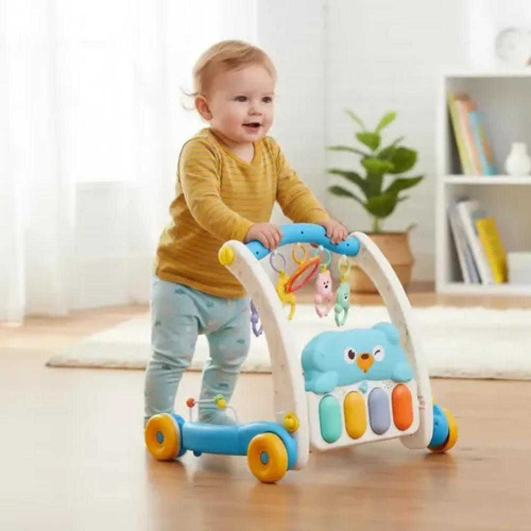 Andador Tapete De Atividades Musical 2 Em 1 Com Som Multicolorido (azul, Branco E Amarelo)