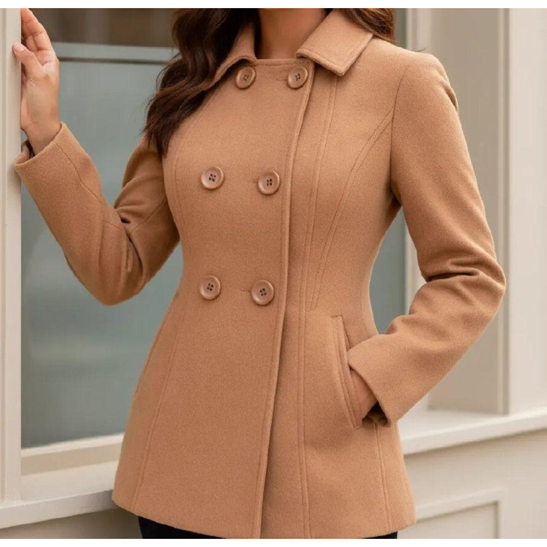 Casaco Feminino Lã Batida Forrado C/ Botões E Bolsos Inverno