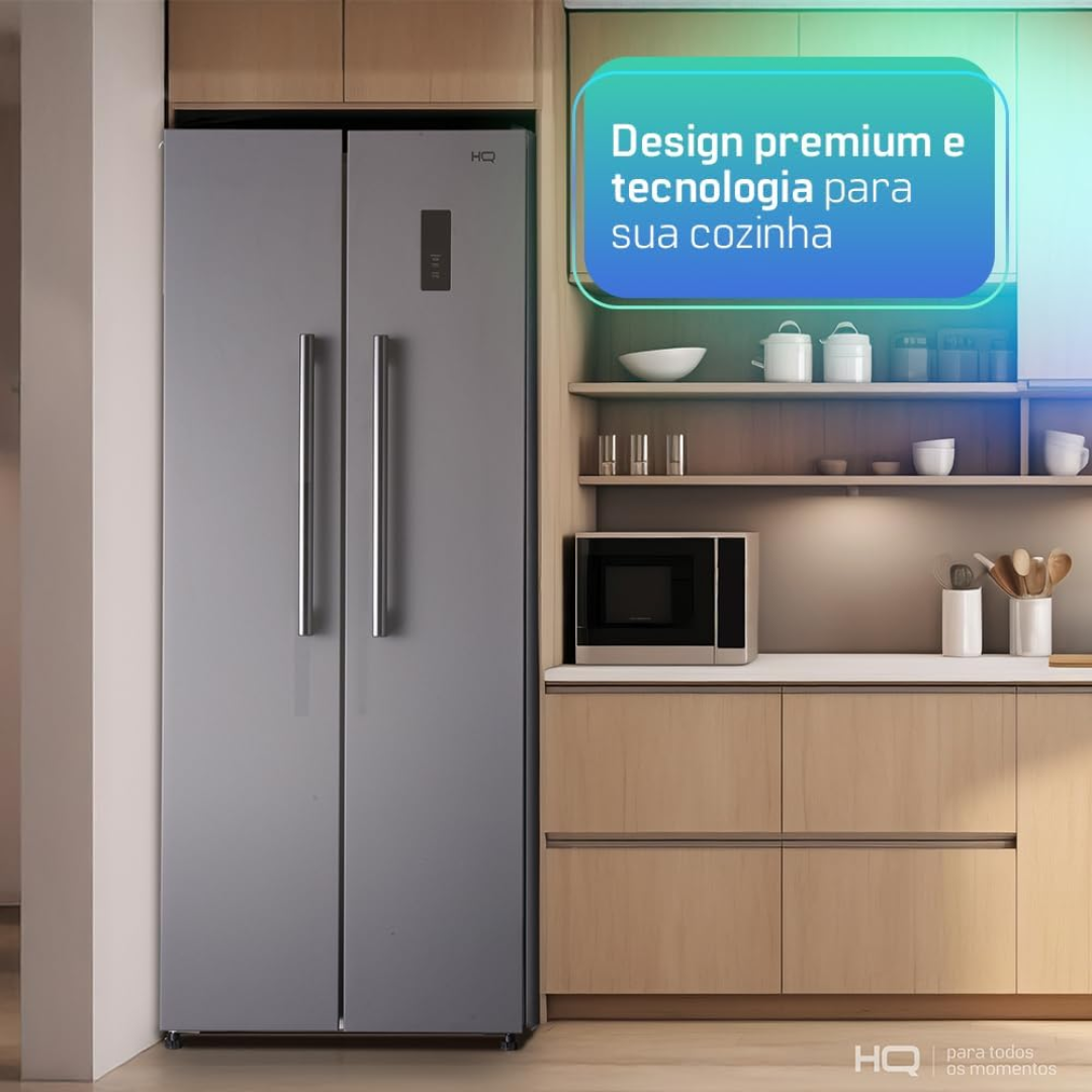 Geladeira Refrigerador HQ Frost Free Side By Side 460 Litros Cinza HQ-460SBSFF (220V)