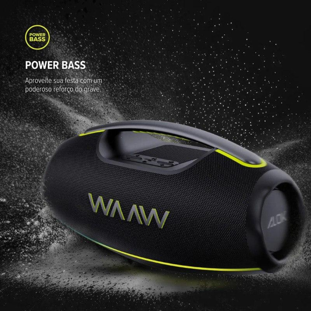 Caixa de Som Boombox Waaw by Alok Hyperboom 1000 Bluetooth À Prova d'Água 180W RMS Até 12h de Autonomia