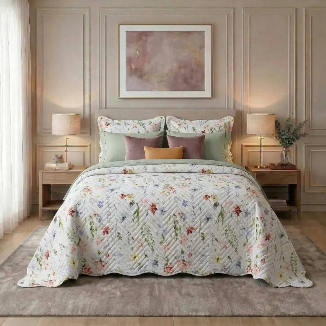 Kit Cobre Leito Colcha Casal Bouti Dupla Face Estampado 3pçs Cor Sicília Colcha Cobre Leito Estampada