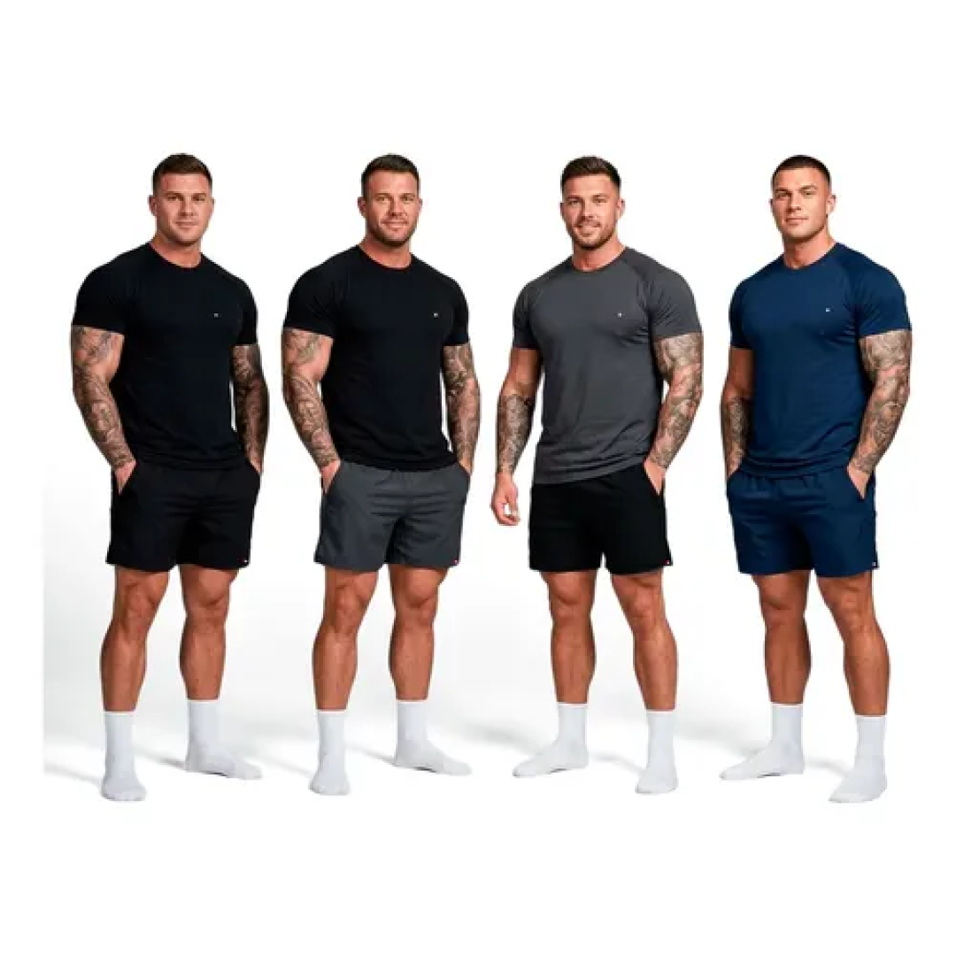 Kit 8 Peças Dry Fit 4 Camisetas + 4 Shorts Academia Sandrini Sortidos Liso M