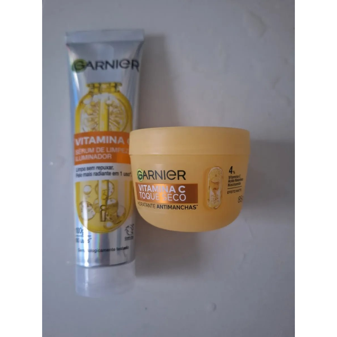 Garnier Kit Vitamina C, Sérum de Limpeza Iluminador, Serumnete 100g + Hidratante Facial Toque Seco Antimanchas 85g