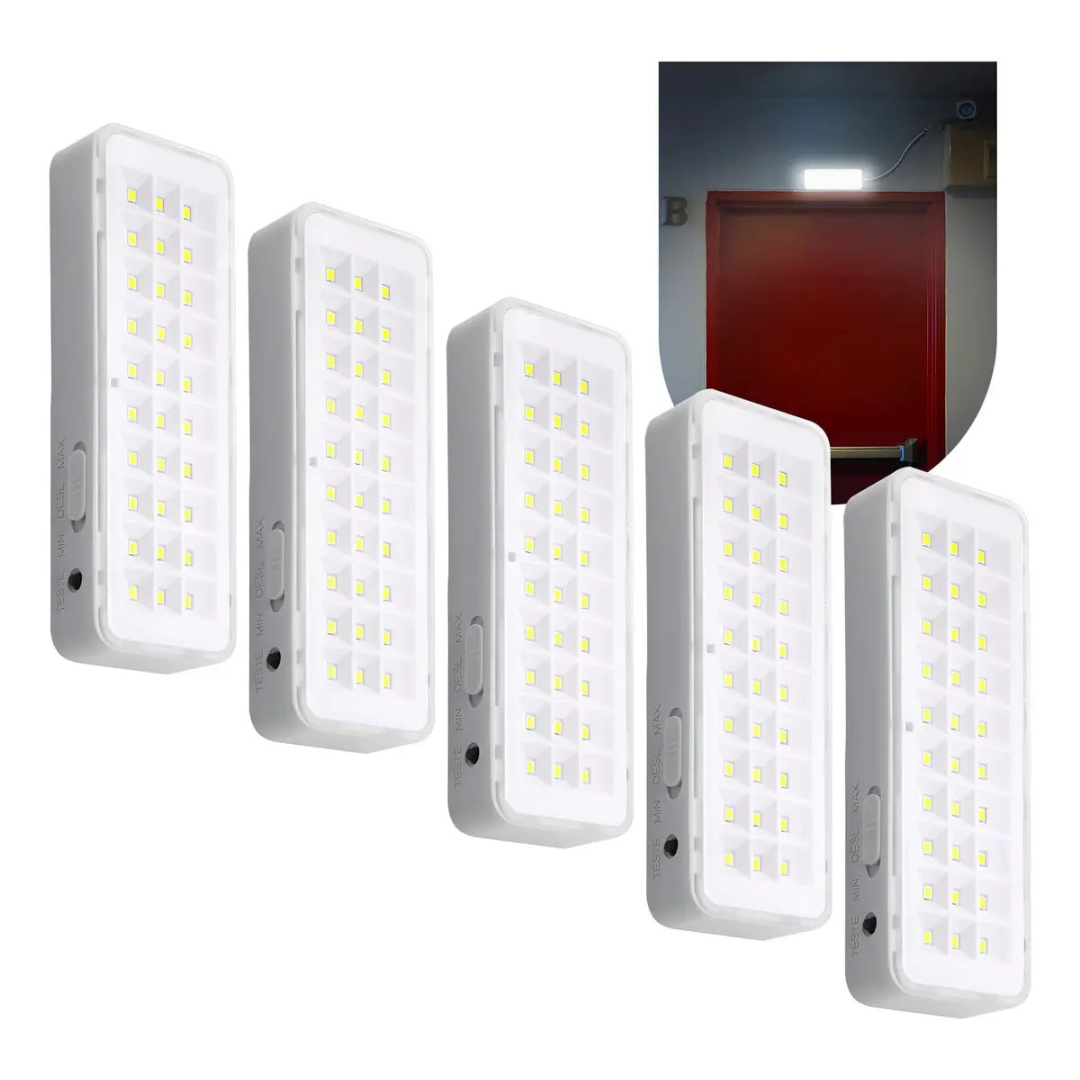 Kit 05 un. Luminária De Emergência 30leds Bateria Recarregável