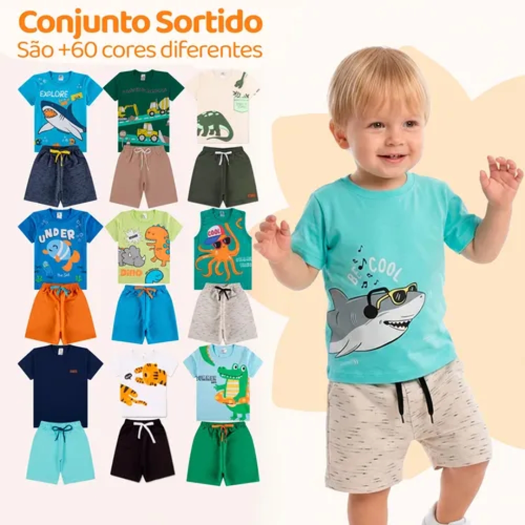 Kit com 10 Peças de Roupa Conjunto Infantil Menino