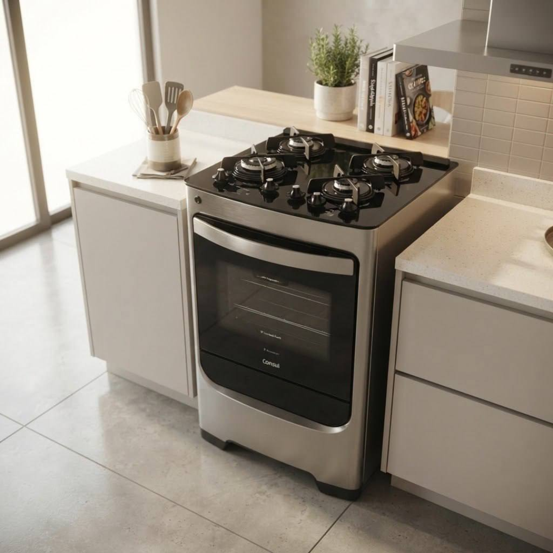 Fogão Consul 4 Bocas Inox Mesa de Vidro CFO4VAR