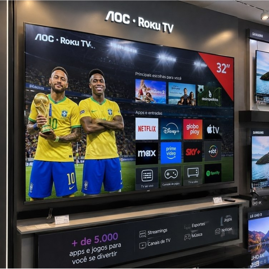 Smart TV LCD LED 32" AOC 32S5155/78G - Wi-Fi, HD, Quad Core, Dolby Áudio, 60 Hz