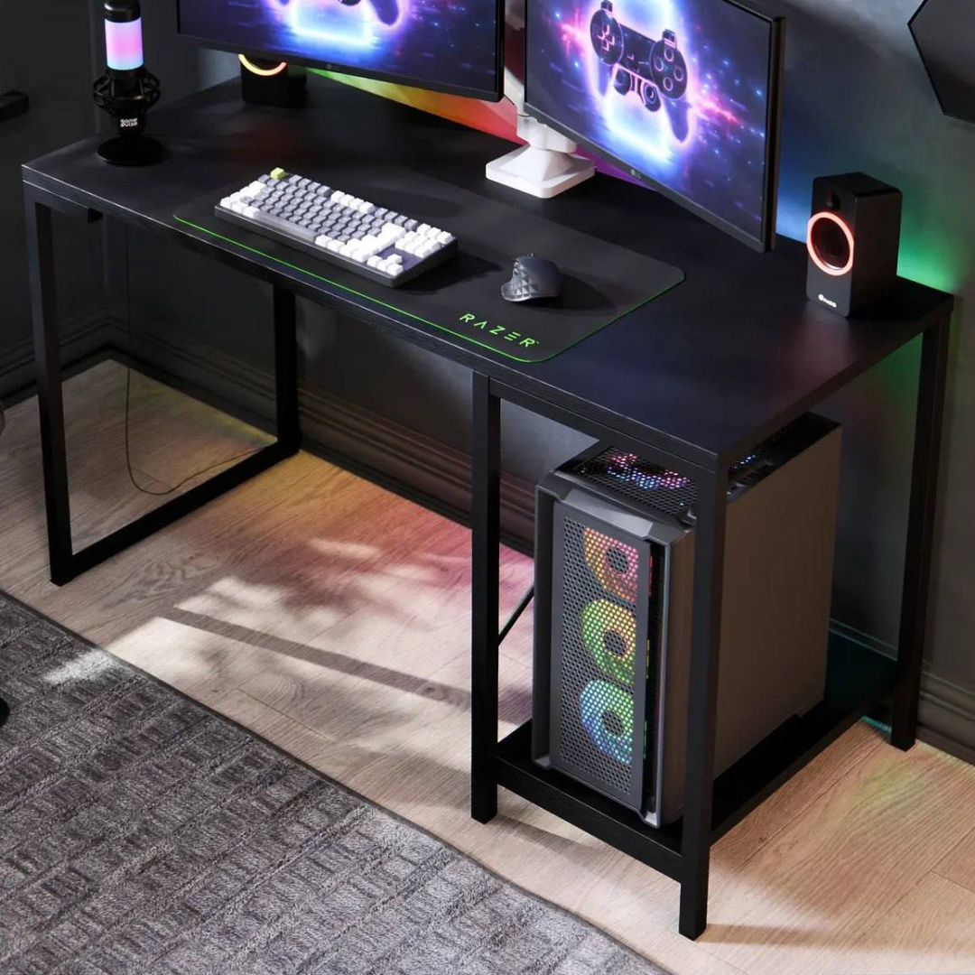 Escrivaninha Gamer Industrial De Mdf Com Prateleira Para Cpu E Estrutura De Aço Preta Preto Essenza