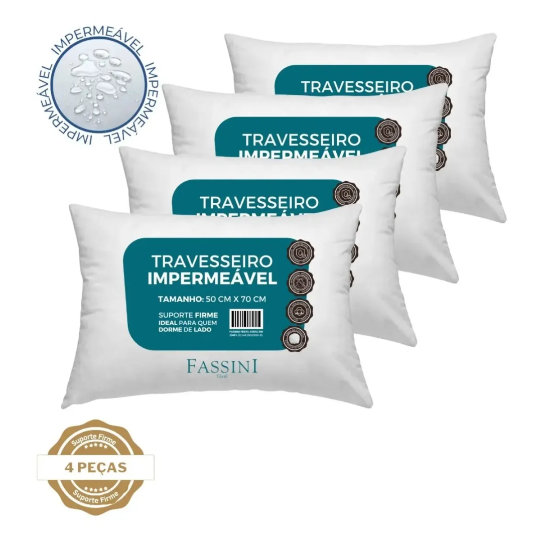 4 Travesseiros Antialérgico Impermeável 50x70 Super Macio