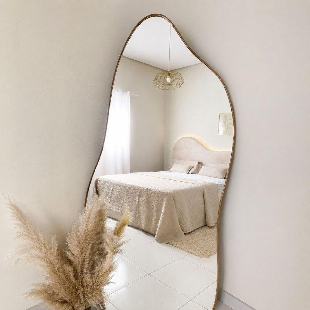Espelho 100x50 Orgânico Corpo Inteiro Grande Moldura Caramelo