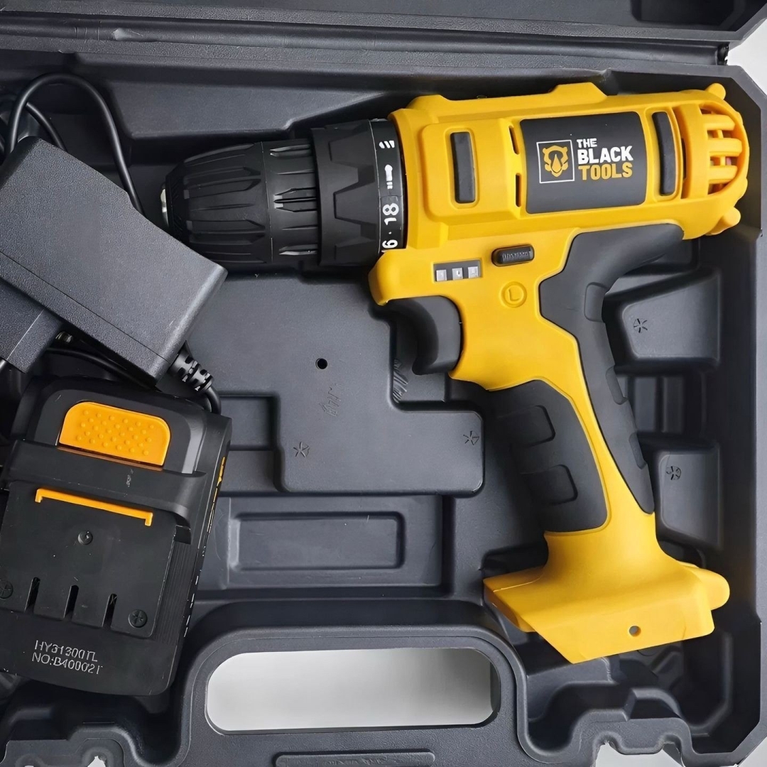 Furadeira Parafusadeira Sem Fio A Bateria 12v 3/8 10mm Com Maleta The Black Tools