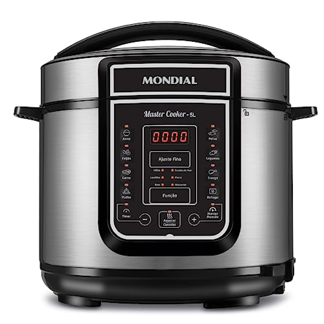 MONDIAL Panela de Pressão Elétrica Digital 5L, Preto/Inox, 900W, 110V PE-38