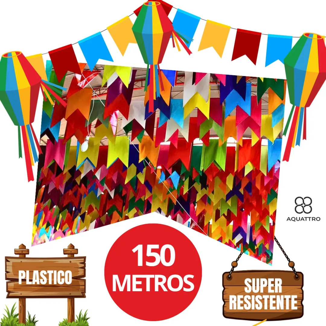 Bandeirinha Festa Junina Plástica 150m Área Externa/interna Cores Vivas Festa Junina Aquattro
