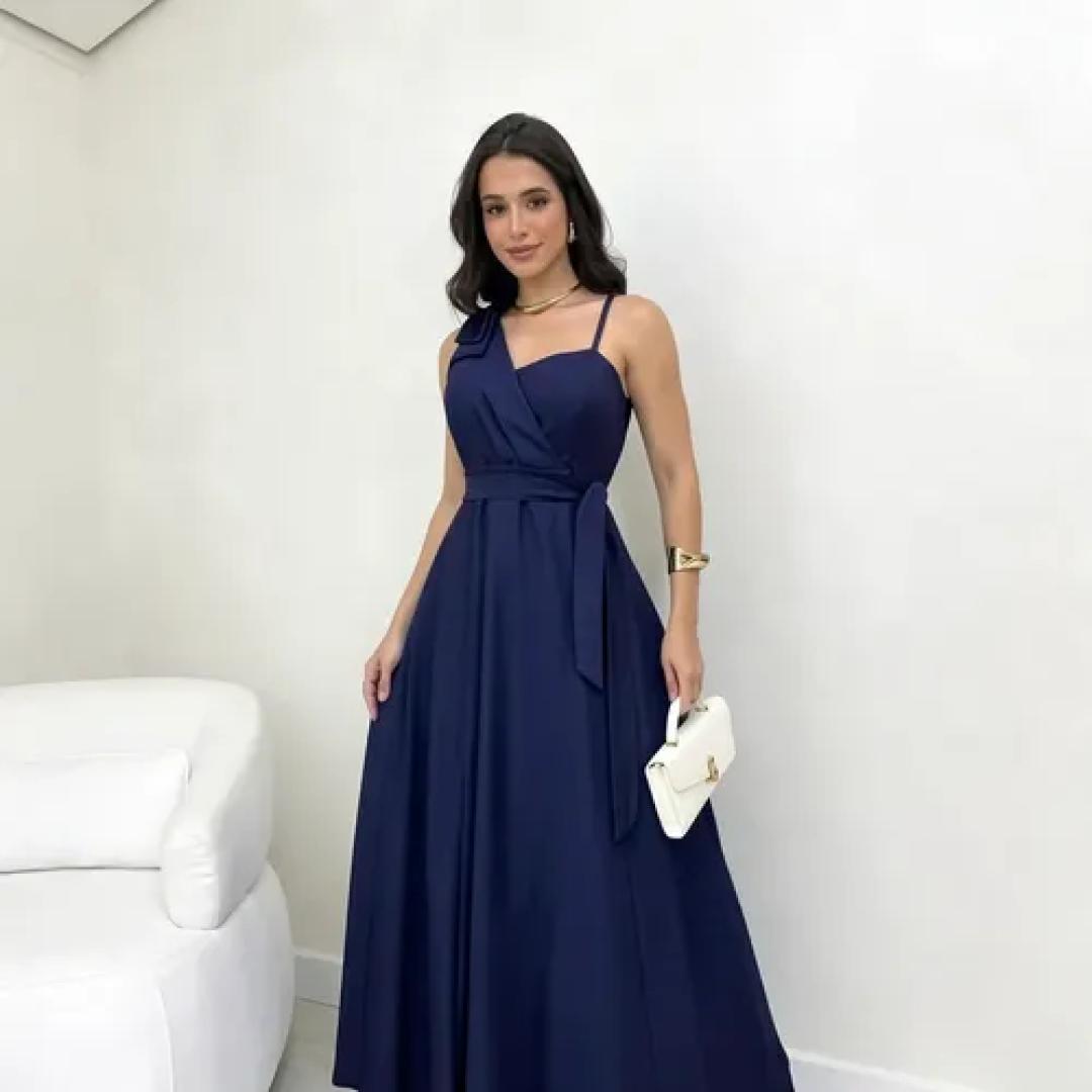 Vestido Longo Feminino Com Decote Transpassado Com Bojo