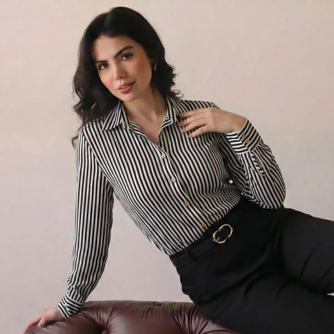 Camisa Social Listrada Risca De Giz Elegante