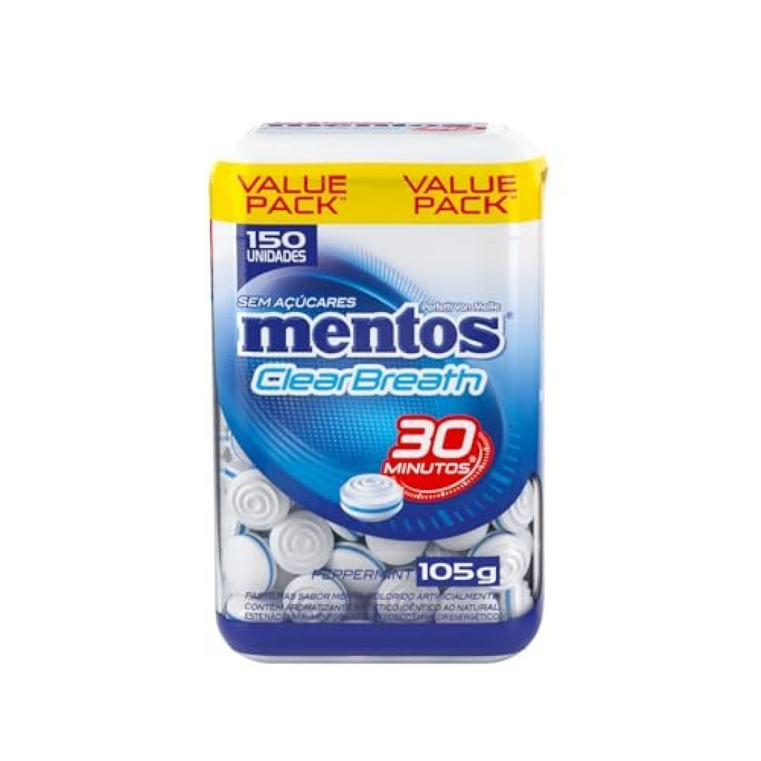Mentos Clear Breath Peppermint Pastilhas Sem Açúcar Sabor Menta 105g 150 Unidades