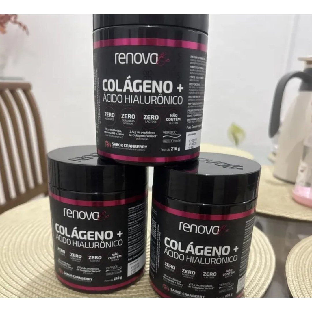 Kit 3x Colágeno Verisol Ácido Hialurônico Biotina Renova Be
