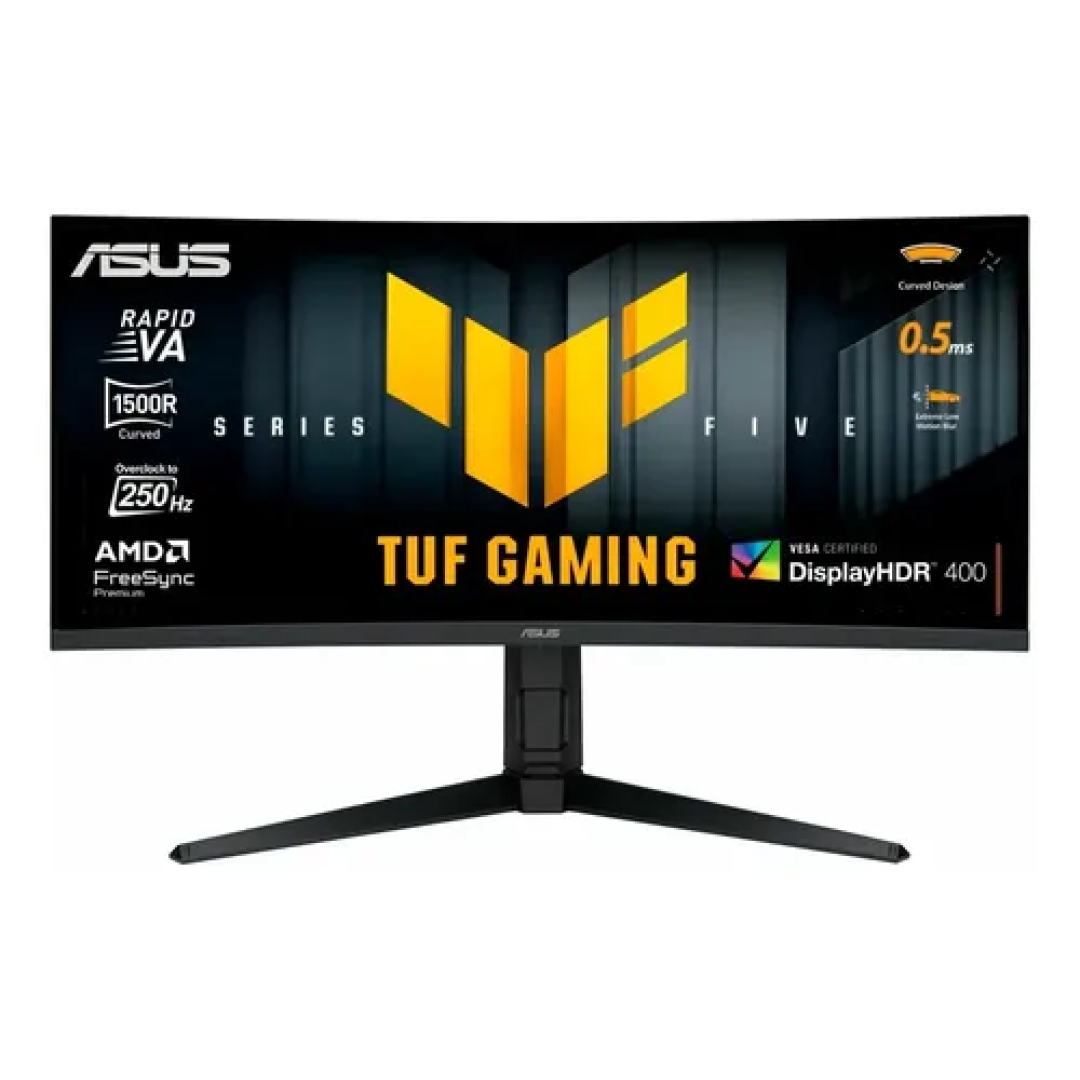 Monitor Gamer Curvo Asus Tuf 34", Wqhd, 250Hz, 0.5ms, Fast Va, FreeSync Premium, Altura Ajustável, Som Integrado, Preto Vg34wqml5a