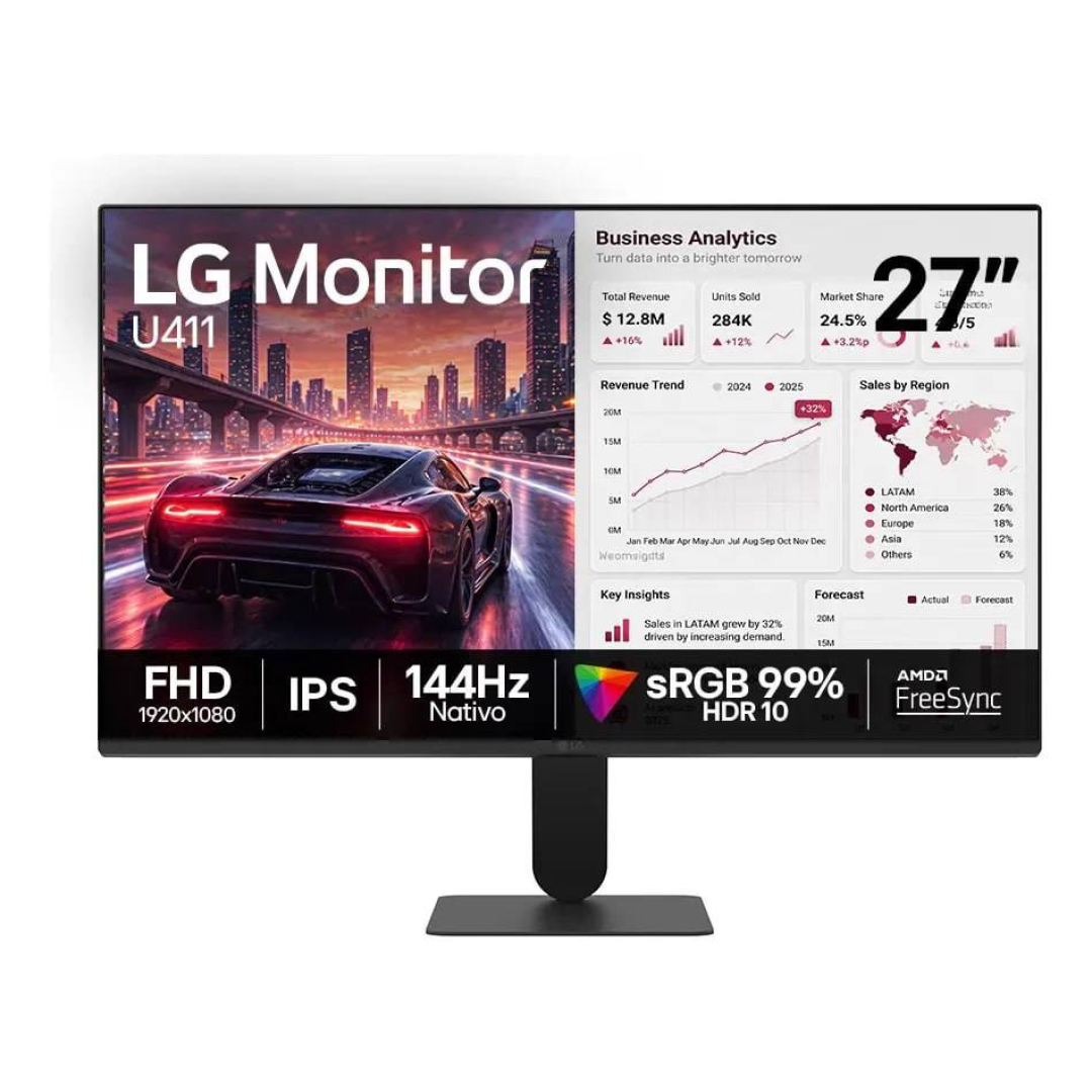 Monitor LG FHD Gamer & Office tela IPS 27”, 1ms (MBR), 144Hz Nativo, FreeSync, HDR10, sRGB, Modo leitura, Flicker Safe, HDMI, Black Stabilizer, Dynami...