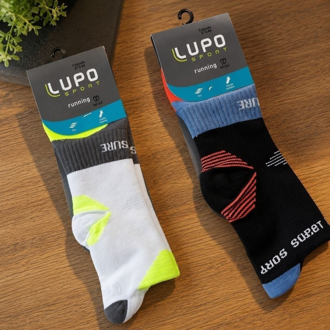 Kit com 2 Pares de Meias Lupo Dry Fit Cano Médio