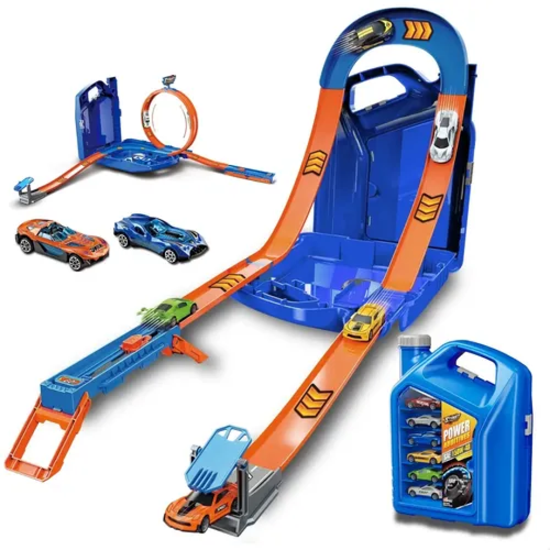 Pista Corrida Carrinhos Looping 360 Lançador Infantil Maleta - AZUL