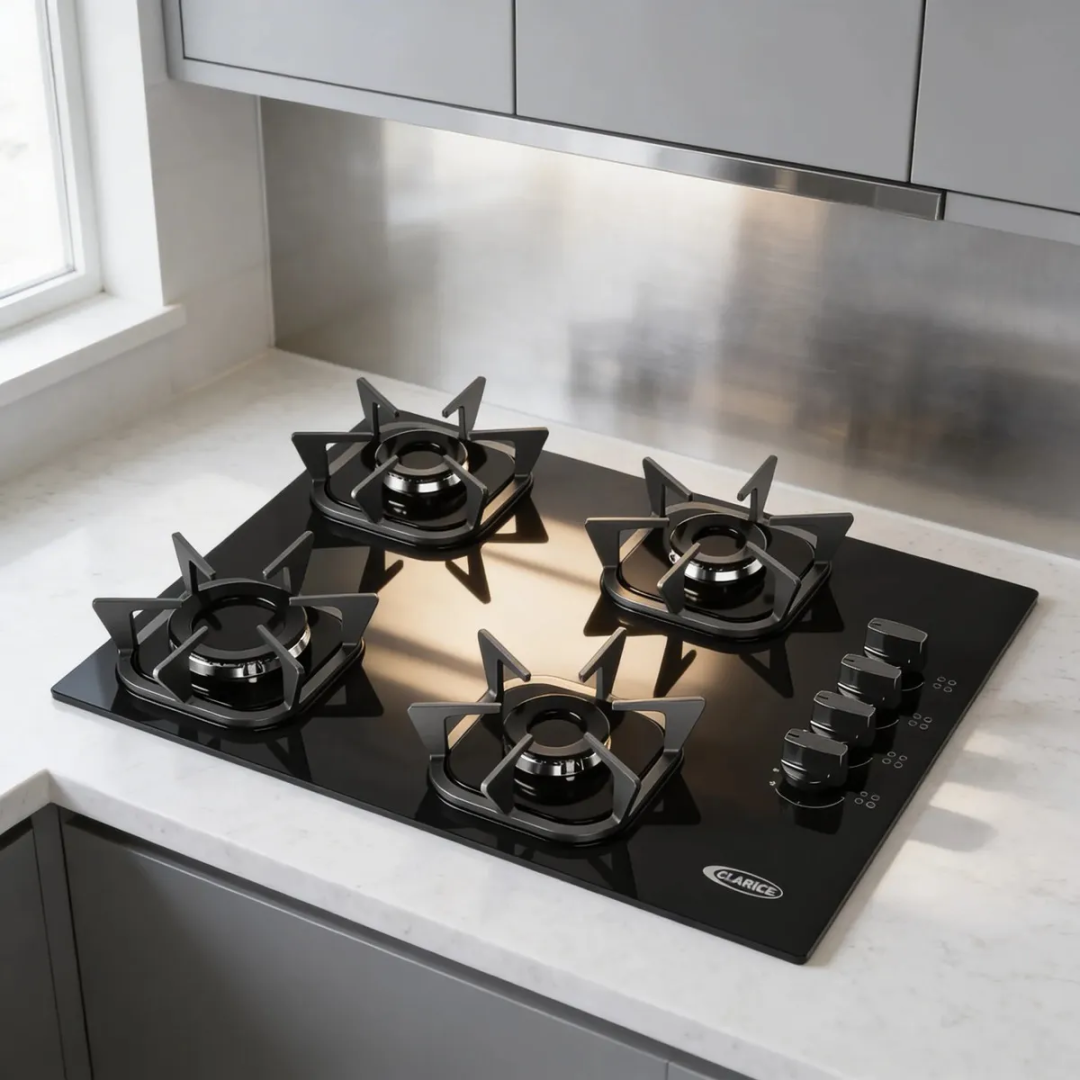 Fogão Cooktop 4 Bocas Clarice – Mesa de Vidro Temperado Trempe Ferro Fundido