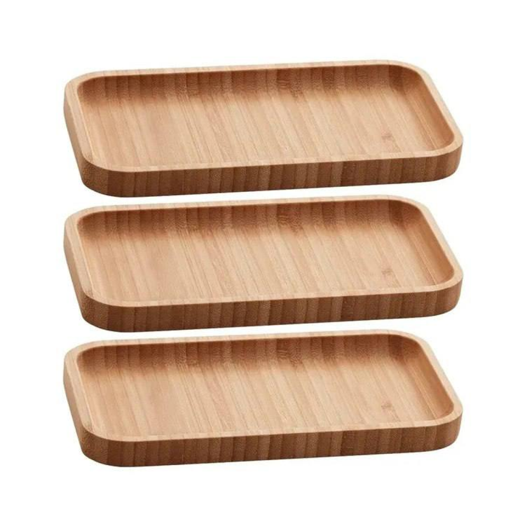 Kit 3 Bandejas De Bambu Retangular Para Cozinha 20x10cm Peti Lyor Hire