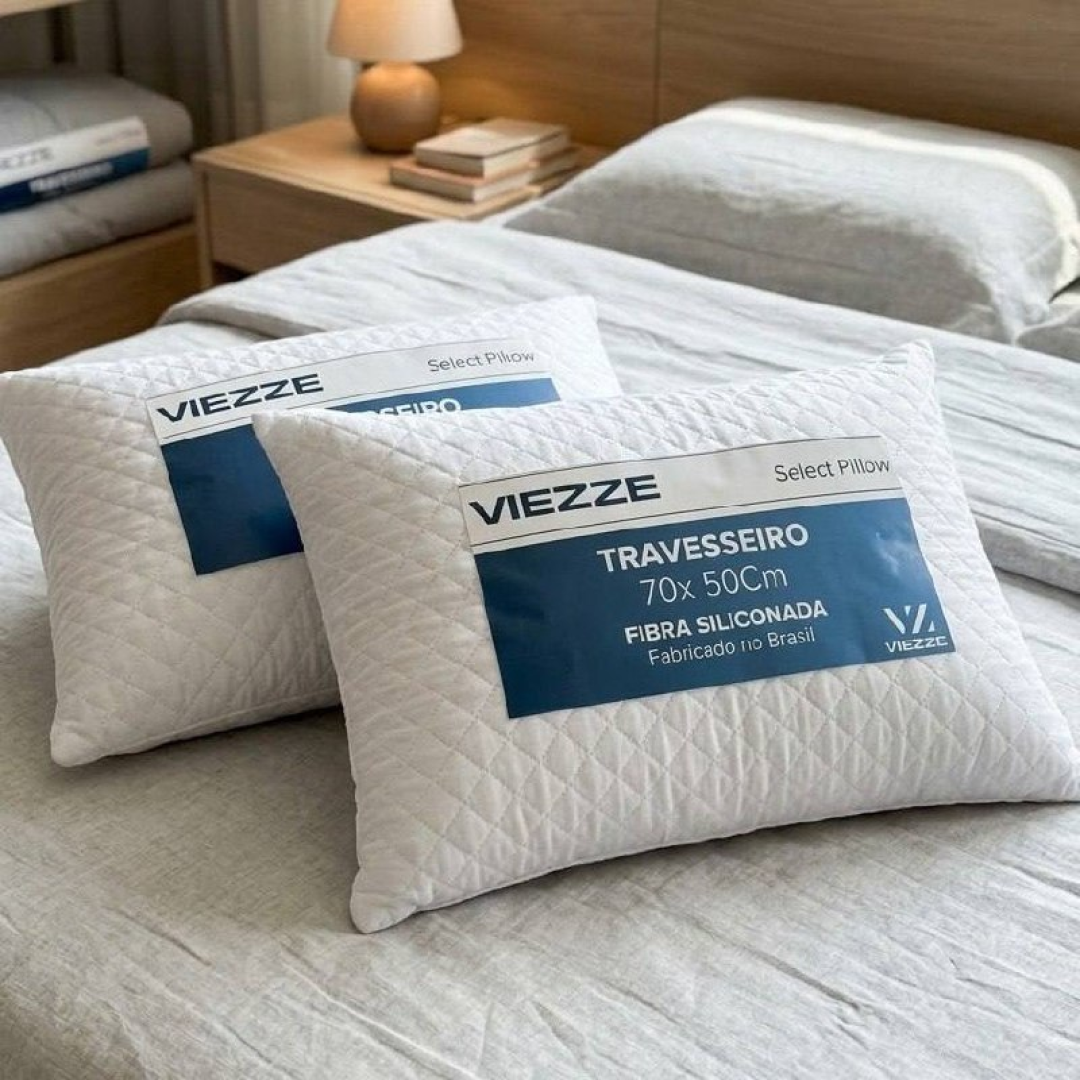 Kit 2 Travesseiros Luxo Matelado Fibra Antialérgica 70x50cm Branco