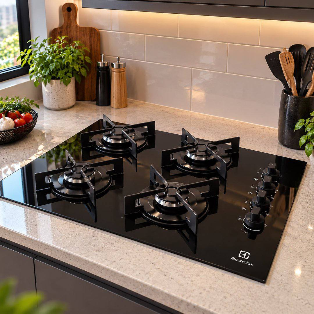 Cooktop 4 Bocas a Gás Electrolux Mesa de Vidro Efficient Grade de Aço Fosco (KE4GR) Bivolt