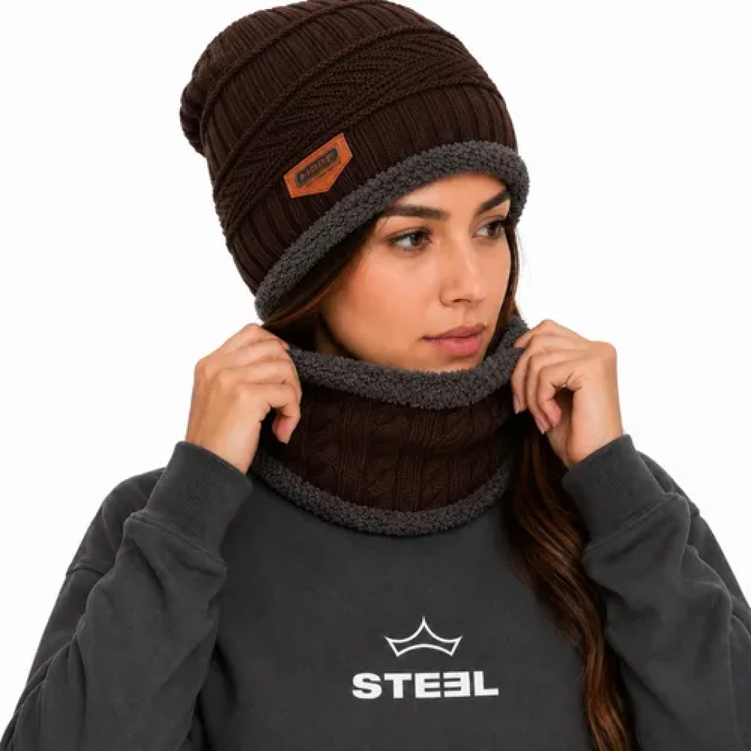 Kit Touca Gorro Lã Protetor De Pescoço